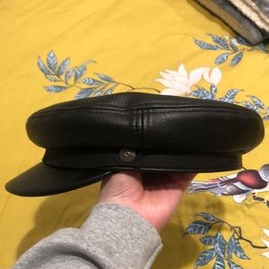 Black leather Baker Boy Hat